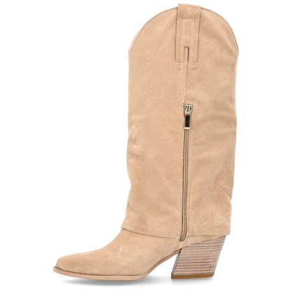 Wysokie kowbojki ze skóry - TYMOTEO L1057 BEŻOWE