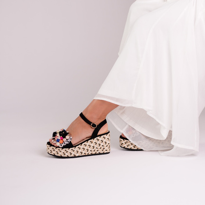 Modne sandały na koturnie - SCAVIOLA S-395 CZARNE