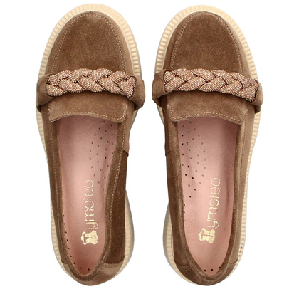 Skórzane mokasyny z ozdobą - TYMOTEO L1054 BRĄZOWE
