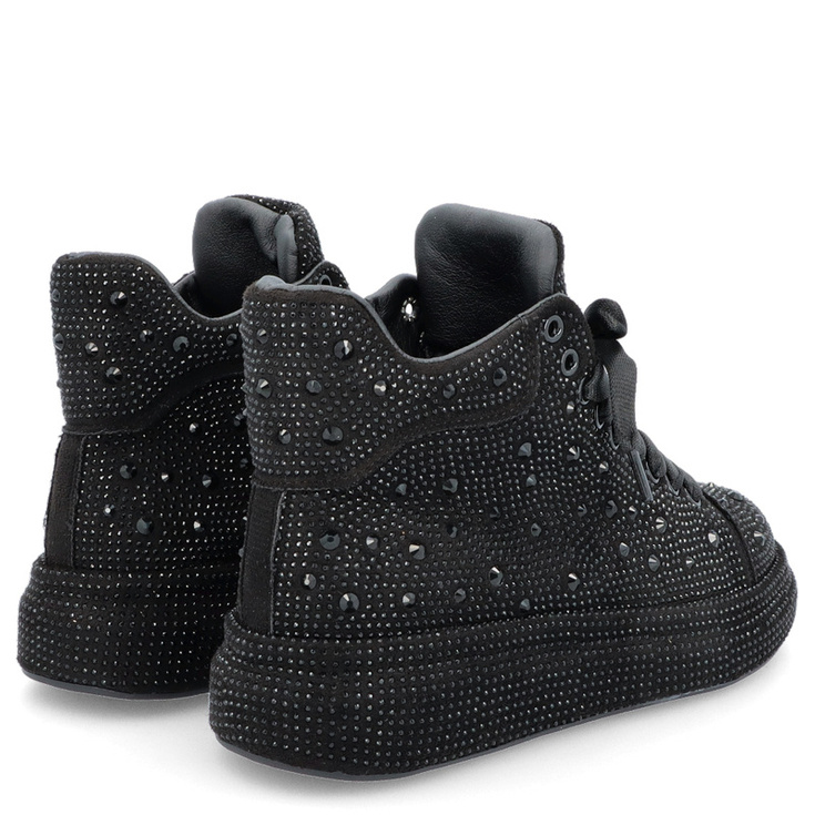 Błyszczące wysokie sneakersy damskie  - TYMOTEO LOVE 04 CZARNE