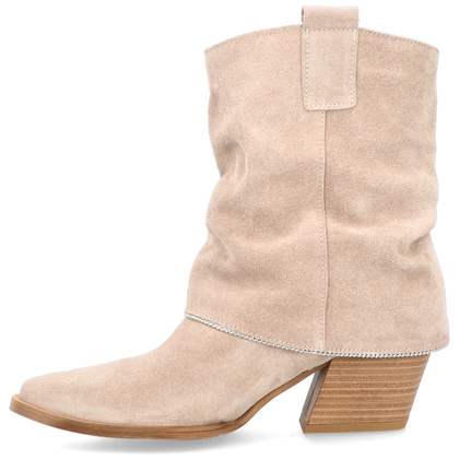 Zamszowe kowbojki z wywijaną cholewką - TYMOTEO G1073 BEŻOWE