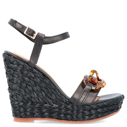 Sandały na koturnie z modnym łańcuchem - TYMOTEO IDRO CZARNE