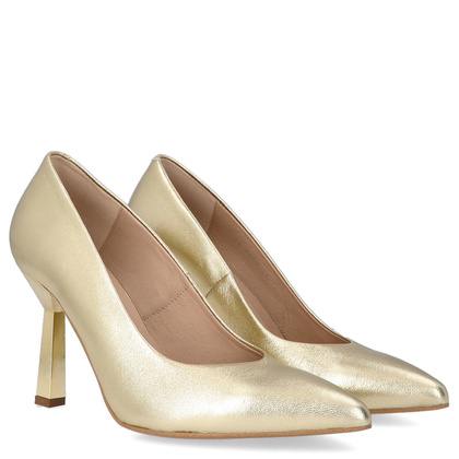 Szpilki z kontrastowym obcasem - KOTYL 8509 ZŁOTE