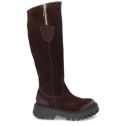 Zamszowe kozaki damskie - TYMOTEO 2164 CZEKOLADOWE