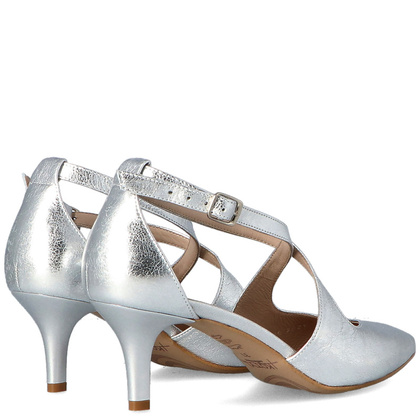 Buty ślubne na niskiej szpilce - KOTYL 5419 SREBRNE