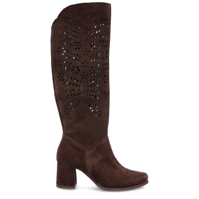 Stylowe ażurowe kozaki - TYMOTEO L1001 CZEKOLADOWE