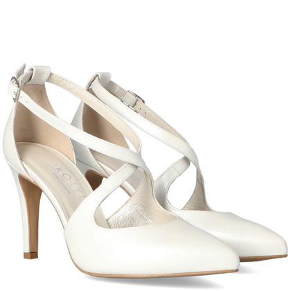 Ślubne szpilki z paskami - KOTYL 7317 BIAŁE PERŁOWE