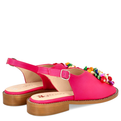 Skórzane sandały z ozdobą - TYMOTEO G1043 FUKSJA