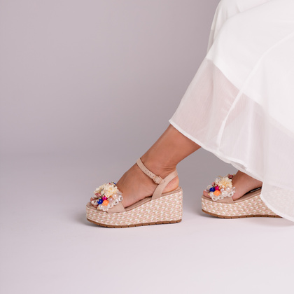 Modne sandały na koturnie - SCAVIOLA S-394 BEŻOWE