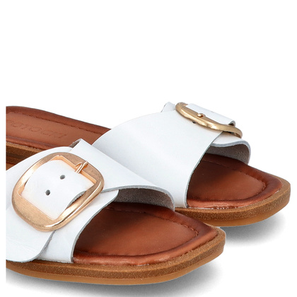 Skórzane klapki z klamerką - POTOCKI 24-64307WH BIAŁE