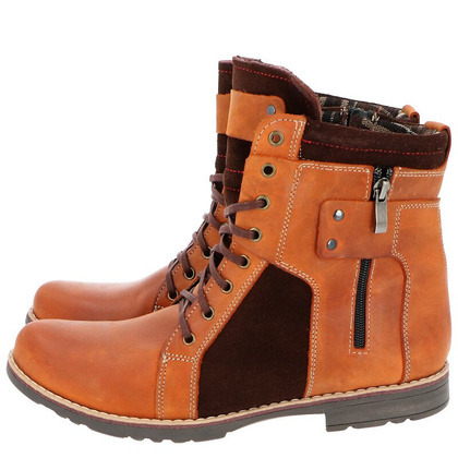 Męskie buty zimowe - KENT 237 KARMELOWE + WELUR