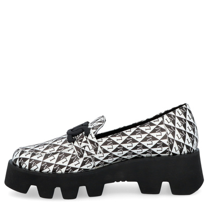Skórzane mokasyny z ozdobą - LAURA MESSI 2601 CZARNO - BIAŁE
