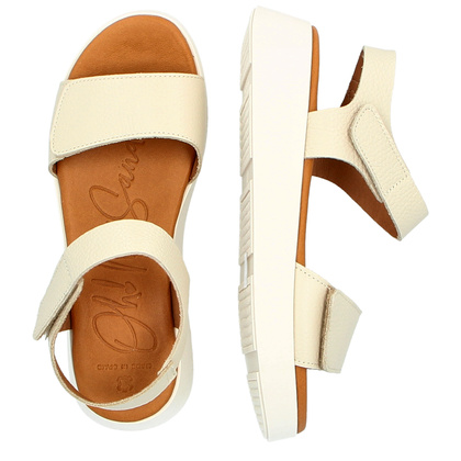 Skórzane sandały zapinane na rzep - OH! MY SANDALS 5650 KREMOWE