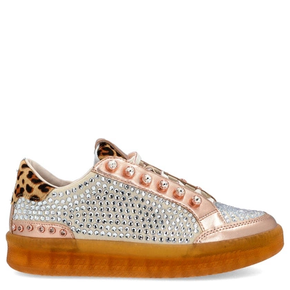 Błyszczące sneakersy damskie - EKP 3929K RÓŻOWE