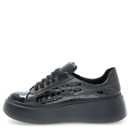 Skórzane sneakersy na grubej podeszwie - TYMOTEO P1020 CZARNE