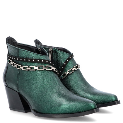 Krótkie kowbojki ze skóry - TYMOTEO G1069 BUTELKOWA ZIELEŃ