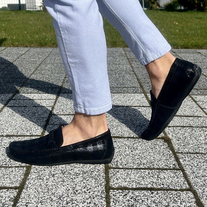 Eleganckie mokasyny męskie - JOHN DOUBARE 628A-3-H04X CZARNE