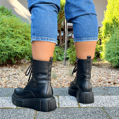 Skórzane workery na platformie - SIMEN 5734A CZARNE