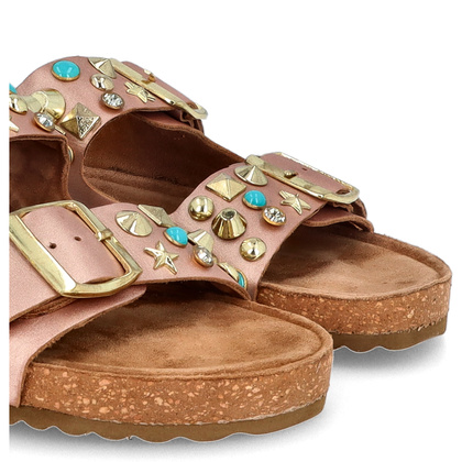 Skórzane klapki z klamerkami - EKP 3450 RÓŻOWE ZŁOTO