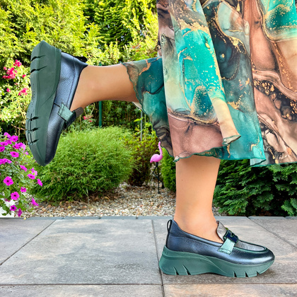 Sportowe mokasyny z ozdobą - HISPANITAS CHI243631 GRANATOWO-ZIELONE