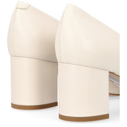 Skórzane czółenka na słupku - BRAVO MODA 0164 KREMOWE
