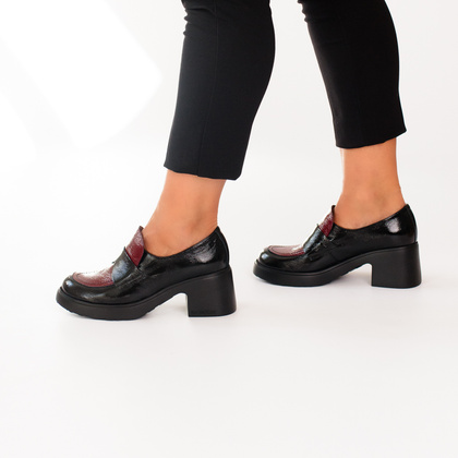 Skórzane czółenka na platformie - WONDERS E-7121 CZARNE