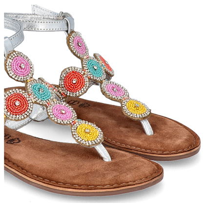 Skórzane sandały damskie - LAZAMANI LA75452 SREBRNE