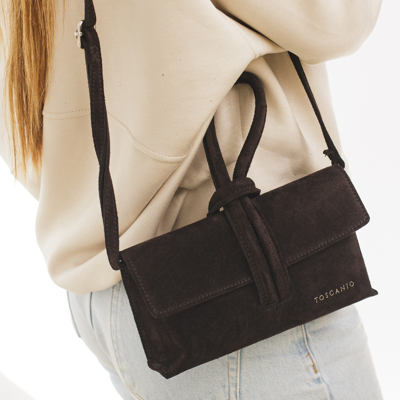 Skórzana kopertówka damska - TOSCANIO G80 CIEMNY BRĄZ