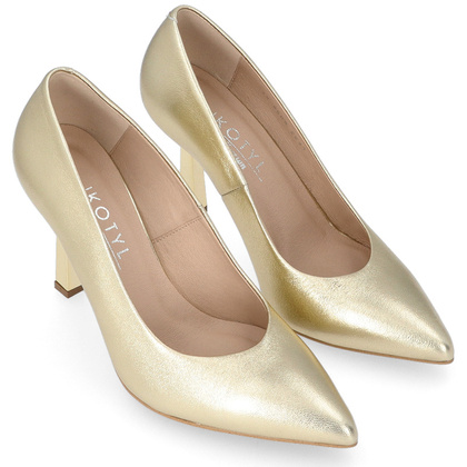 Szpilki z kontrastowym obcasem - KOTYL 8509 ZŁOTE