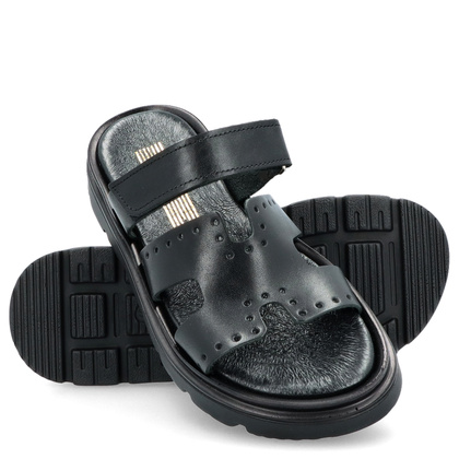 Skórzane klapki damskie - LEMAR 40440 CZARNE