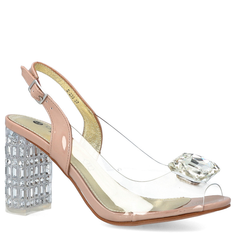 Transparentne sandały na zdobnym obcasie - SCAVIOLA S-233 BEŻOWE