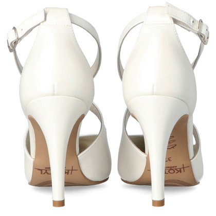 Ślubne szpilki z paskami - KOTYL 7317 BIAŁE PERŁOWE