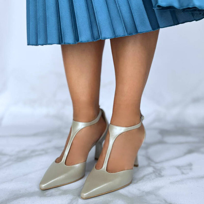 Czółenka ślubne z paskami - KOTYL 9007 PERŁOWE