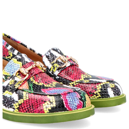 Kolorowe skórzane mokasyny - TYMOTEO A1005 KOLOROWY WĄŻ+ZIELONY