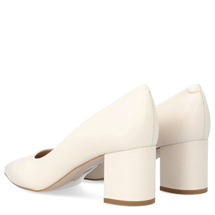 Skórzane czółenka na słupku - BRAVO MODA 0164 KREMOWE