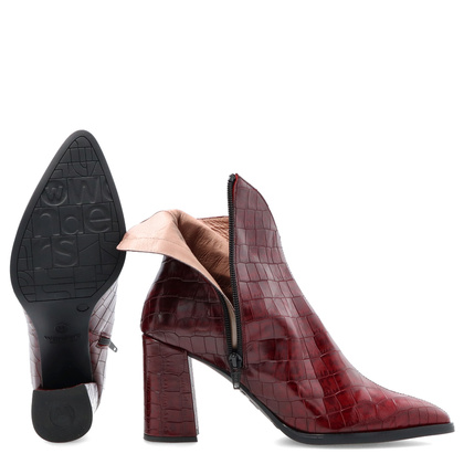 Skórzane botki z motywem zwierzęcym - WONDERS M-5430 BORDOWE