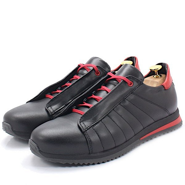 Skórzane trampki - TYMOTEO 401 CZARNO CZERWONE