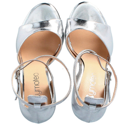 Eleganckie sandały na szpilce - TYMOTEO D1005 SREBRO FLESZ