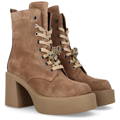 Sznurowane botki ze skóry - KARINO 5323 BRĄZOWE