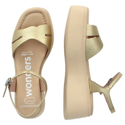 Hiszpańkie sandały na platformie - WONDERS A-3710 ZŁOTE