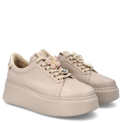 Sneakersy skórzane z ozdobami - CHEBELLO 4292 BEŻOWE
