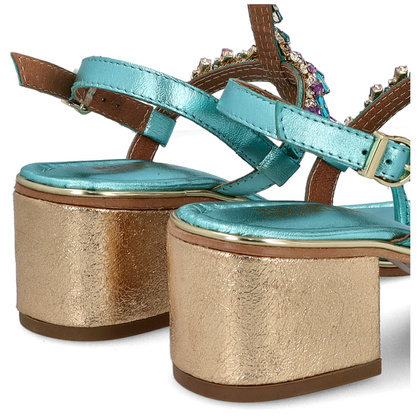 Zdobne sandały na obcasie - BOTTEGA SMERALDA 407CLC TURKUSOWE