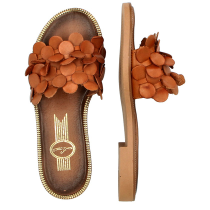 Klasyczne klapki ze skóry - LEMAR 40381 BRĄZOWE