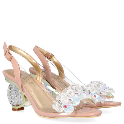 Sandały na modnym obcasie - SCAVIOLA H-06 RÓŻOWE