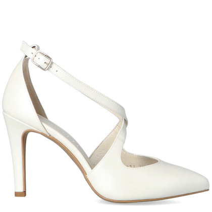 Ślubne szpilki z paskami - KOTYL 7317 BIAŁE PERŁOWE