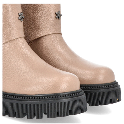 Skórzane botki z wywijaną cholewką - TYMOTEO G1068 BEŻOWE