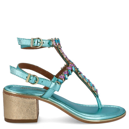 Zdobne sandały na obcasie - BOTTEGA SMERALDA 407CLC TURKUSOWE
