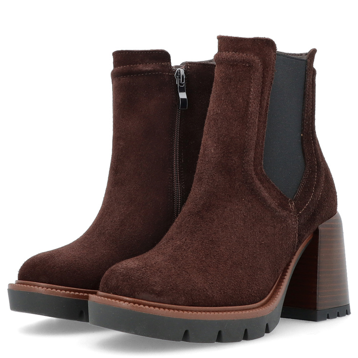 Skórzane botki na platformie - TYMOTEO G1047 CZEKOLADOWE