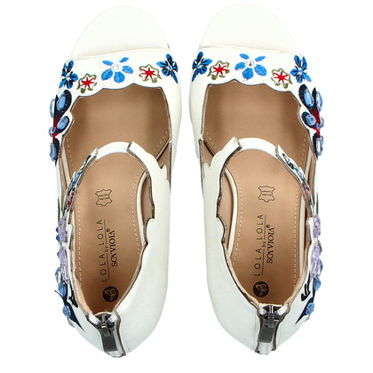 Sandały z kolorowymi kryształkami - SCAVIOLA S-194 BIAŁE