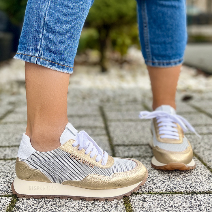 Hiszpańskie sneakersy - HISPANITAS BHV243231 BIAŁO-ZŁOTE